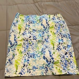 Blue, green & white lined & zippered skirt